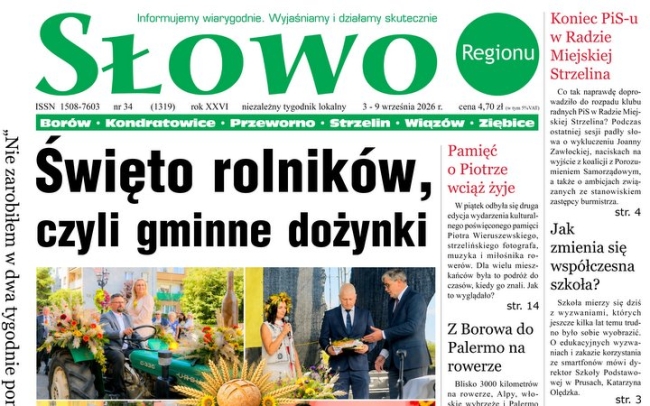 Zapraszamy do lektury najnowszego - 34 numeru powiatowego tygodnika