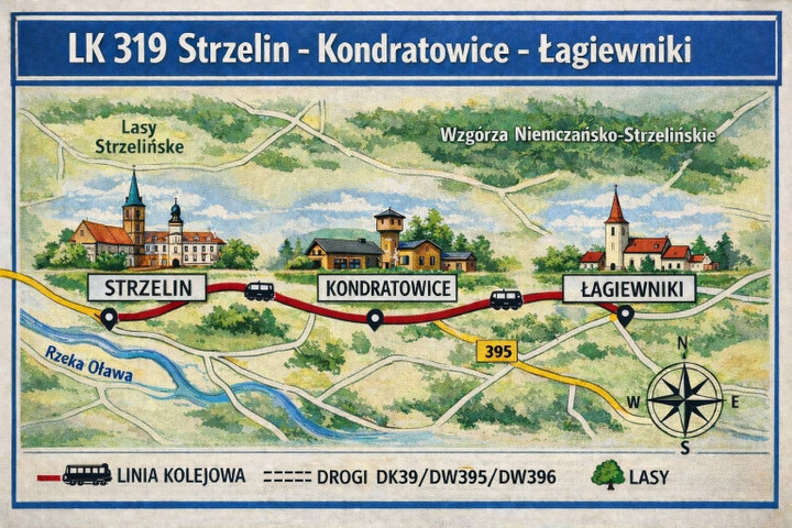 Linia Kolejowa 319 oznacza płynny transport publiczny między trzema gminami na południe od Wrocławia